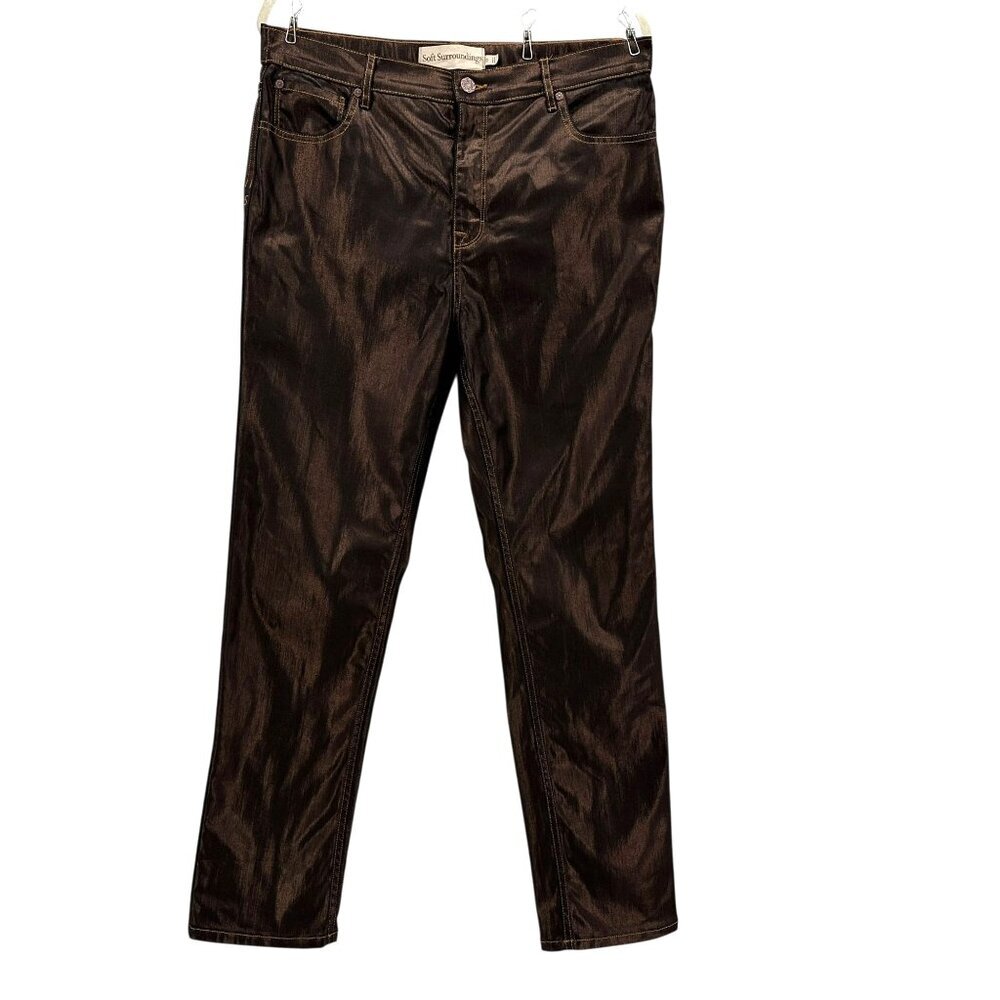 Soft Surroundings Womens 12 Jeans Mica Coated Straight Leg Bronze Shiny 5 Pocket